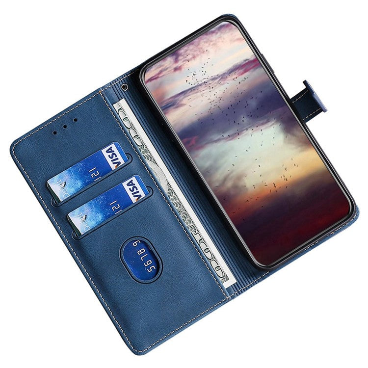 For vivo Y35 4G (2022) / Y22s 4G / Y22 4G Straw Hat Pattern PU Leather Phone Case Skin-touch Stand Wallet Inner TPU Cover - Blue