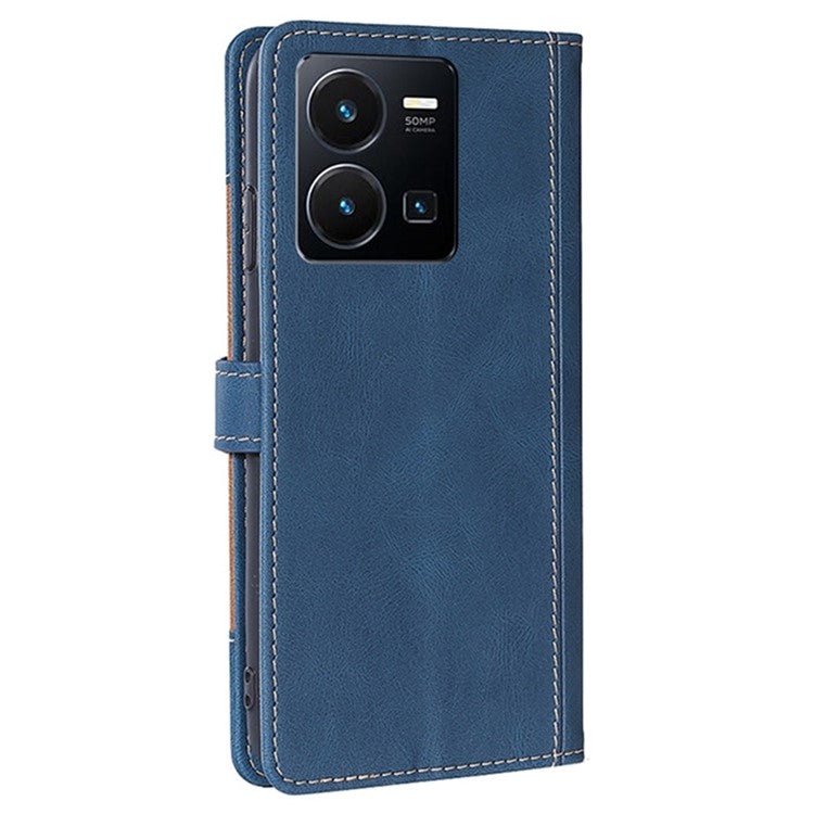 For vivo Y35 4G (2022) / Y22s 4G / Y22 4G Straw Hat Pattern PU Leather Phone Case Skin-touch Stand Wallet Inner TPU Cover - Blue