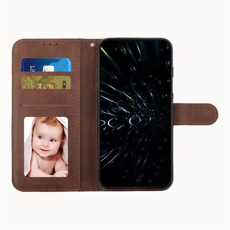 For vivo Y35 4G (2022) / Y22 4G / Y22s 4G Stitching PU Leather Wallet Phone Case Stand Magnetic Flip Protective Cover with Strap - Brown