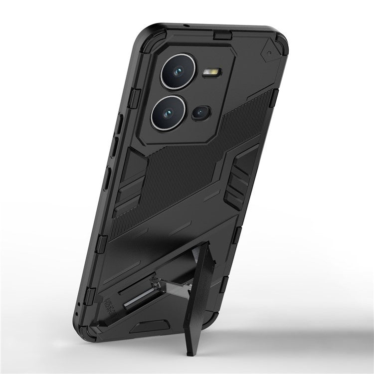 Hard PC + Soft TPU Phone Case for vivo V25 5G, Drop-proof Protective Kickstand Back Cover - Black