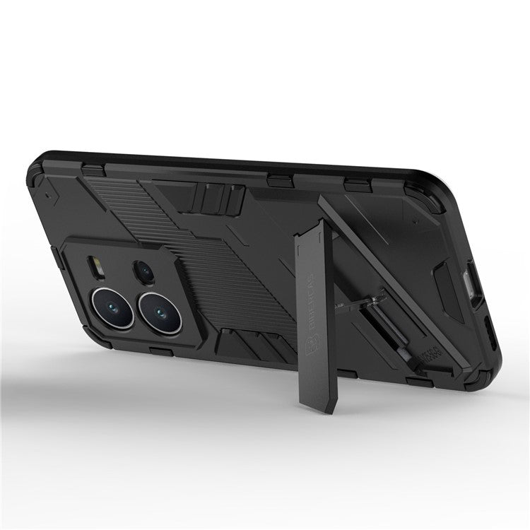 Hard PC + Soft TPU Phone Case for vivo V25 5G, Drop-proof Protective Kickstand Back Cover - Black