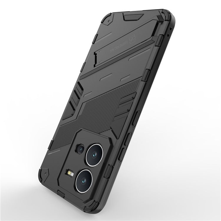 Hard PC + Soft TPU Phone Case for vivo V25 5G, Drop-proof Protective Kickstand Back Cover - Black