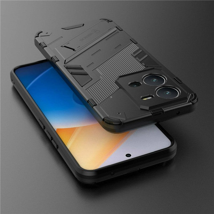 Hard PC + Soft TPU Phone Case for vivo V25 5G, Drop-proof Protective Kickstand Back Cover - Black