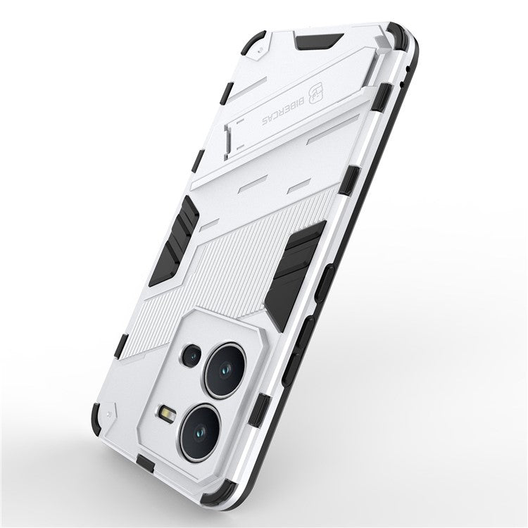 Hard PC + Soft TPU Phone Case for vivo V25 5G, Drop-proof Protective Kickstand Back Cover - White