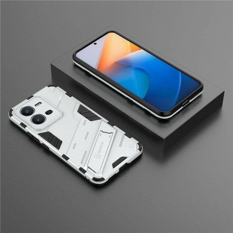 Hard PC + Soft TPU Phone Case for vivo V25 5G, Drop-proof Protective Kickstand Back Cover - White