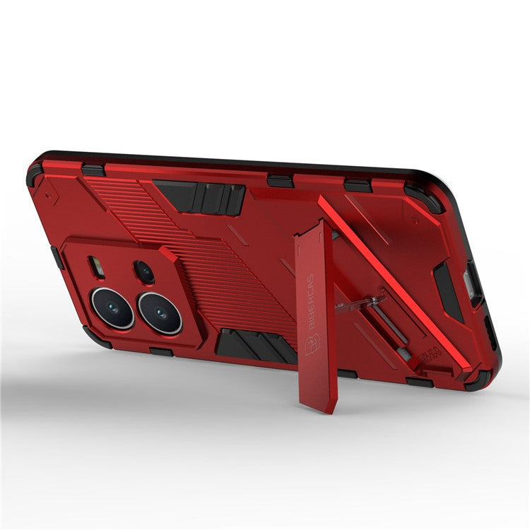 Hard PC + Soft TPU Phone Case for vivo V25 5G, Drop-proof Protective Kickstand Back Cover - Red