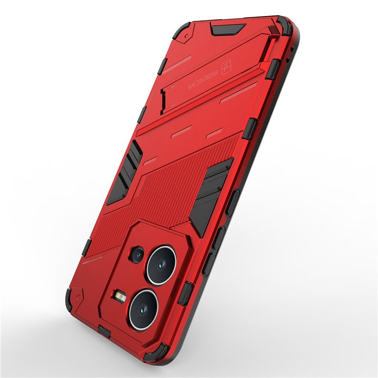 Hard PC + Soft TPU Phone Case for vivo V25 5G, Drop-proof Protective Kickstand Back Cover - Red