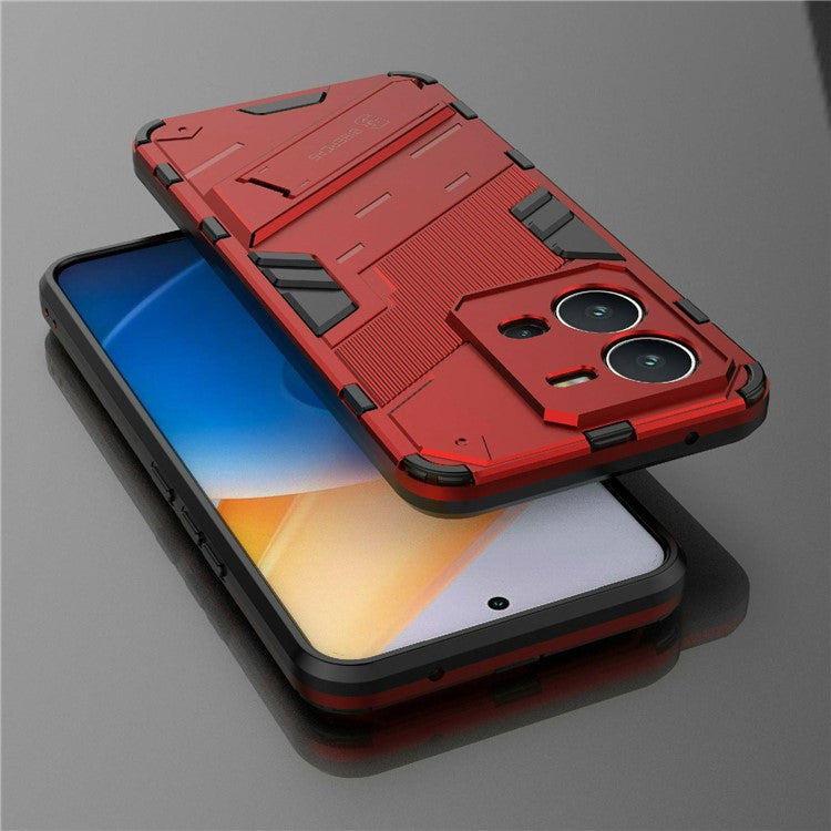 Hard PC + Soft TPU Phone Case for vivo V25 5G, Drop-proof Protective Kickstand Back Cover - Red