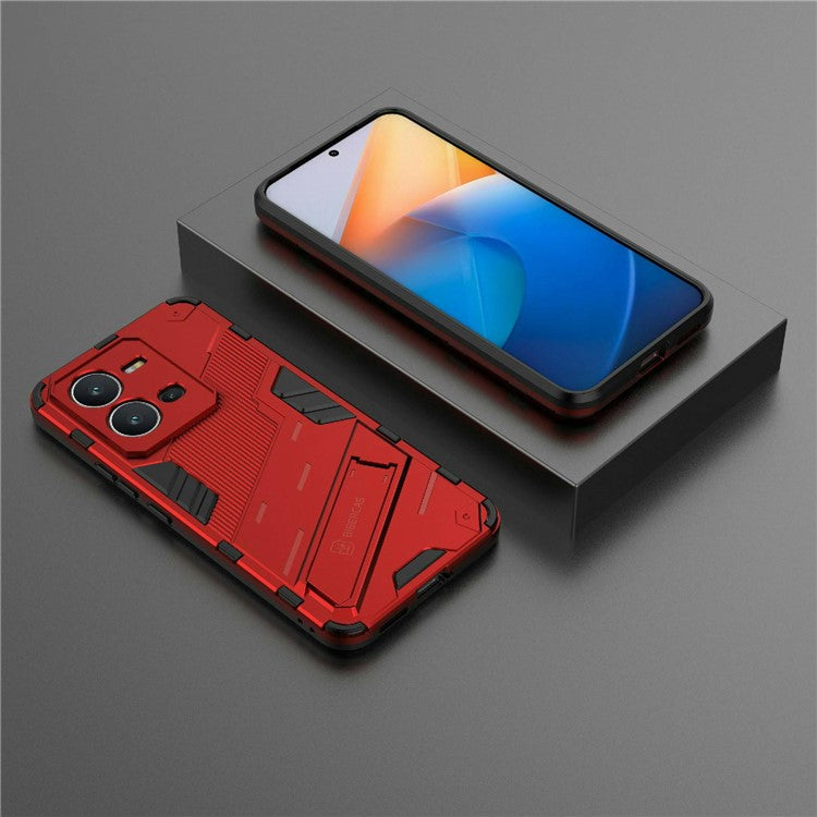 Hard PC + Soft TPU Phone Case for vivo V25 5G, Drop-proof Protective Kickstand Back Cover - Red