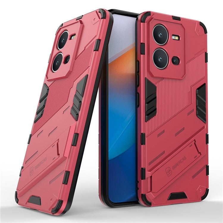 Hard PC + Soft TPU Phone Case for vivo V25 5G, Drop-proof Protective Kickstand Back Cover - Rose