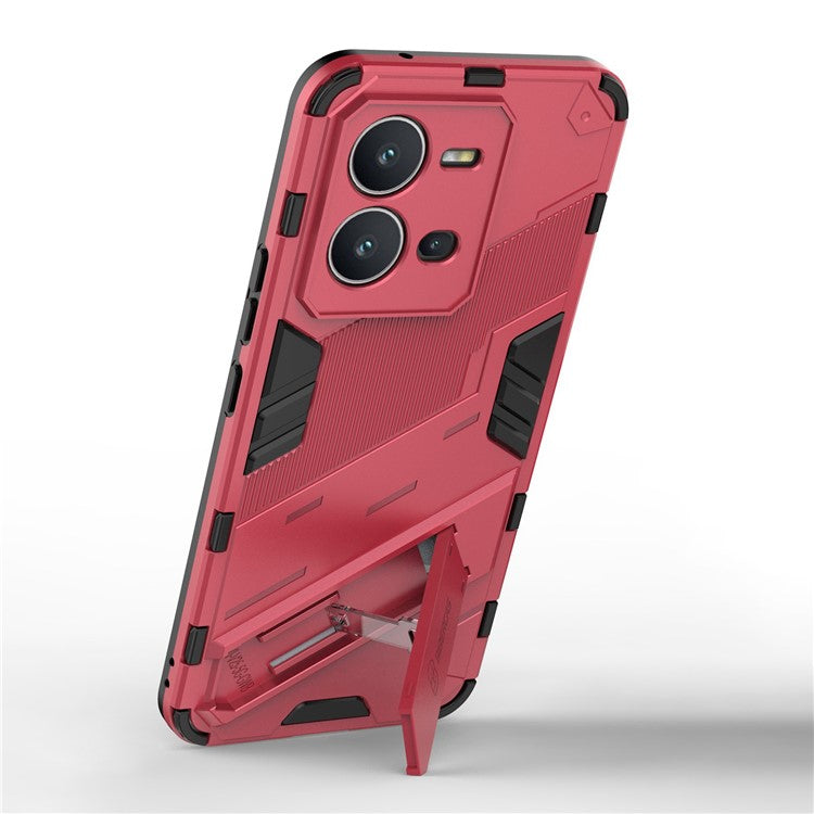 Hard PC + Soft TPU Phone Case for vivo V25 5G, Drop-proof Protective Kickstand Back Cover - Rose