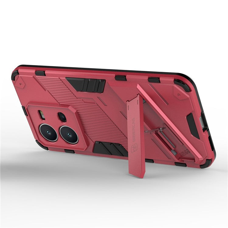 Hard PC + Soft TPU Phone Case for vivo V25 5G, Drop-proof Protective Kickstand Back Cover - Rose