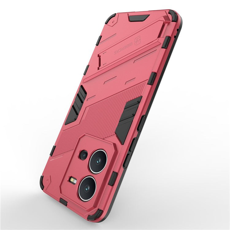 Hard PC + Soft TPU Phone Case for vivo V25 5G, Drop-proof Protective Kickstand Back Cover - Rose