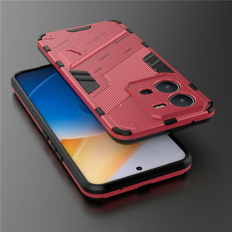 Hard PC + Soft TPU Phone Case for vivo V25 5G, Drop-proof Protective Kickstand Back Cover - Rose