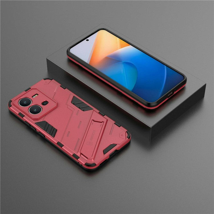 Hard PC + Soft TPU Phone Case for vivo V25 5G, Drop-proof Protective Kickstand Back Cover - Rose