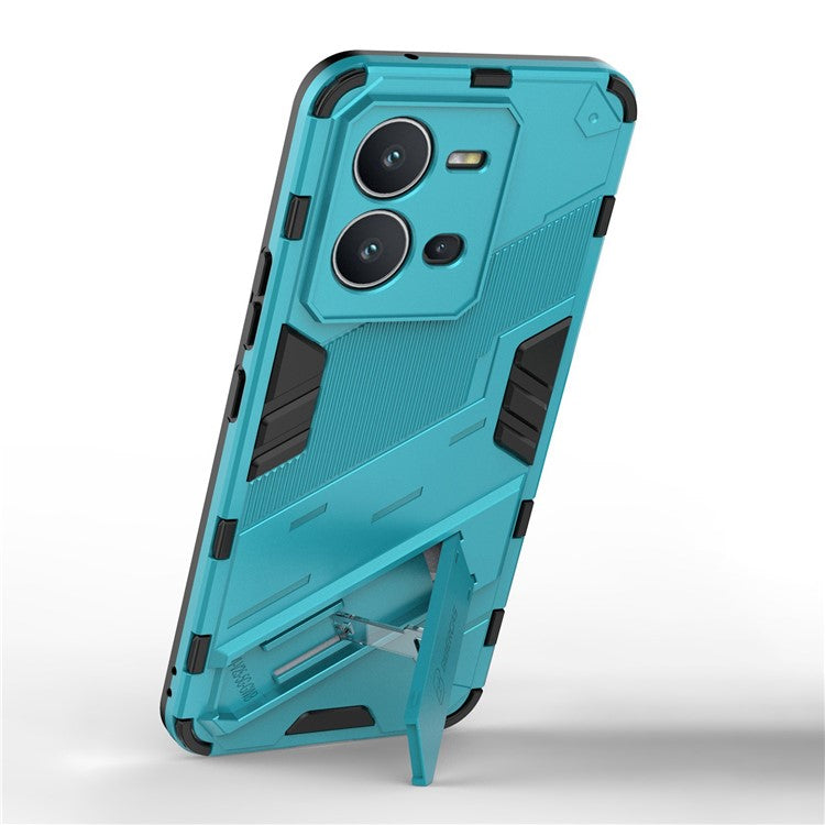 Hard PC + Soft TPU Phone Case for vivo V25 5G, Drop-proof Protective Kickstand Back Cover - Baby Blue