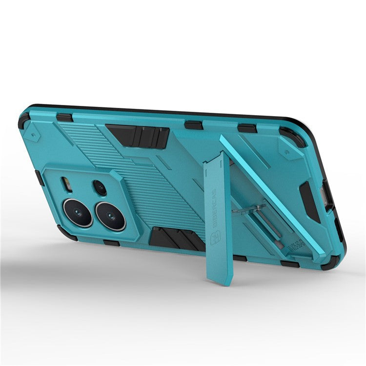 Hard PC + Soft TPU Phone Case for vivo V25 5G, Drop-proof Protective Kickstand Back Cover - Baby Blue