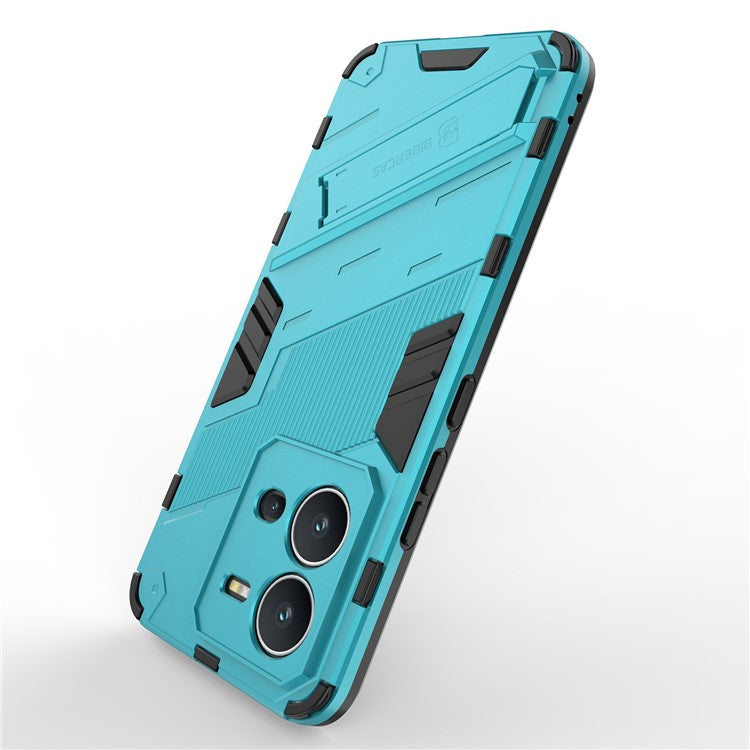 Hard PC + Soft TPU Phone Case for vivo V25 5G, Drop-proof Protective Kickstand Back Cover - Baby Blue