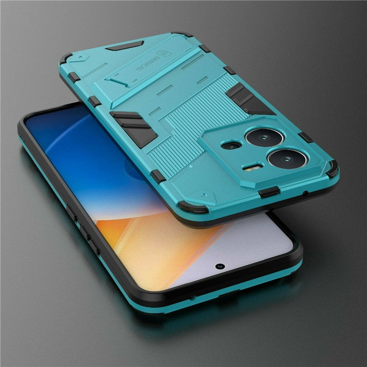 Hard PC + Soft TPU Phone Case for vivo V25 5G, Drop-proof Protective Kickstand Back Cover - Baby Blue