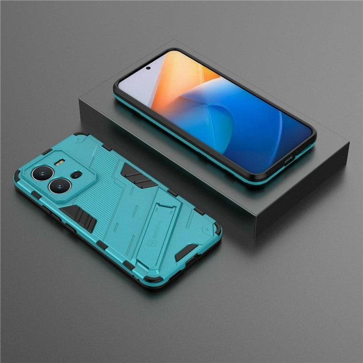 Hard PC + Soft TPU Phone Case for vivo V25 5G, Drop-proof Protective Kickstand Back Cover - Baby Blue