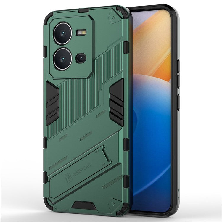 Hard PC + Soft TPU Phone Case for vivo V25 5G, Drop-proof Protective Kickstand Back Cover - Green