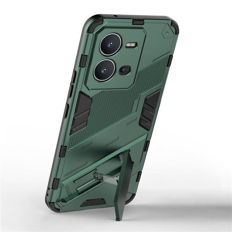 Hard PC + Soft TPU Phone Case for vivo V25 5G, Drop-proof Protective Kickstand Back Cover - Green