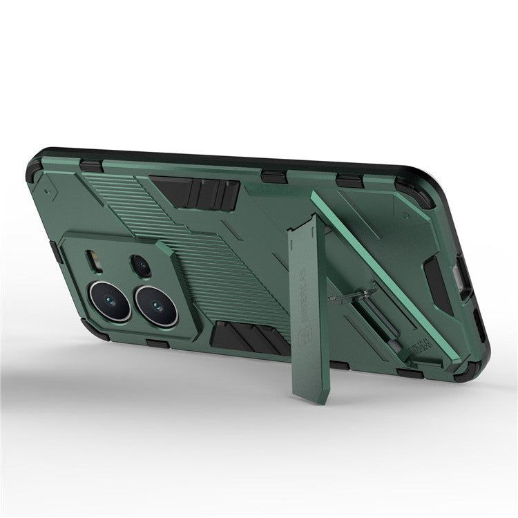 Hard PC + Soft TPU Phone Case for vivo V25 5G, Drop-proof Protective Kickstand Back Cover - Green