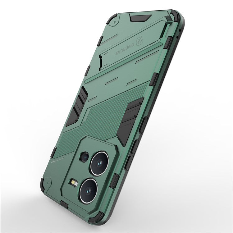 Hard PC + Soft TPU Phone Case for vivo V25 5G, Drop-proof Protective Kickstand Back Cover - Green