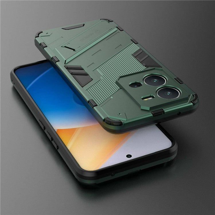 Hard PC + Soft TPU Phone Case for vivo V25 5G, Drop-proof Protective Kickstand Back Cover - Green