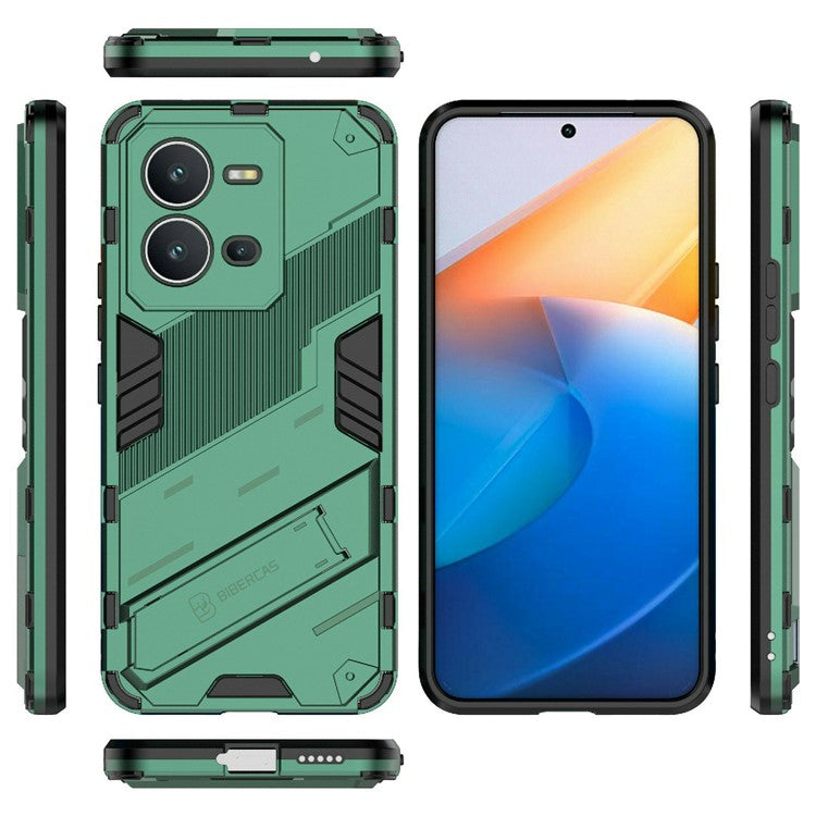 Hard PC + Soft TPU Phone Case for vivo V25 5G, Drop-proof Protective Kickstand Back Cover - Green