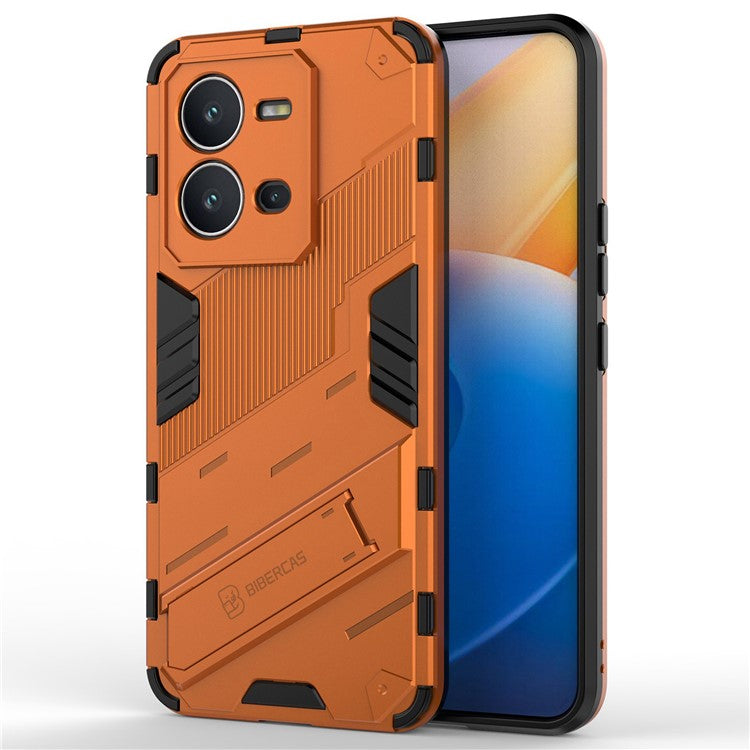 Hard PC + Soft TPU Phone Case for vivo V25 5G, Drop-proof Protective Kickstand Back Cover - Orange