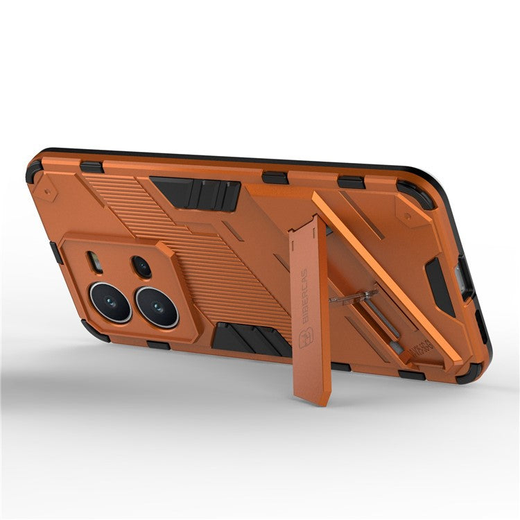 Hard PC + Soft TPU Phone Case for vivo V25 5G, Drop-proof Protective Kickstand Back Cover - Orange