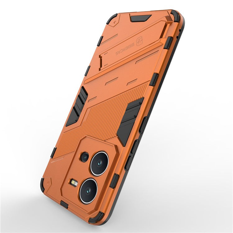 Hard PC + Soft TPU Phone Case for vivo V25 5G, Drop-proof Protective Kickstand Back Cover - Orange