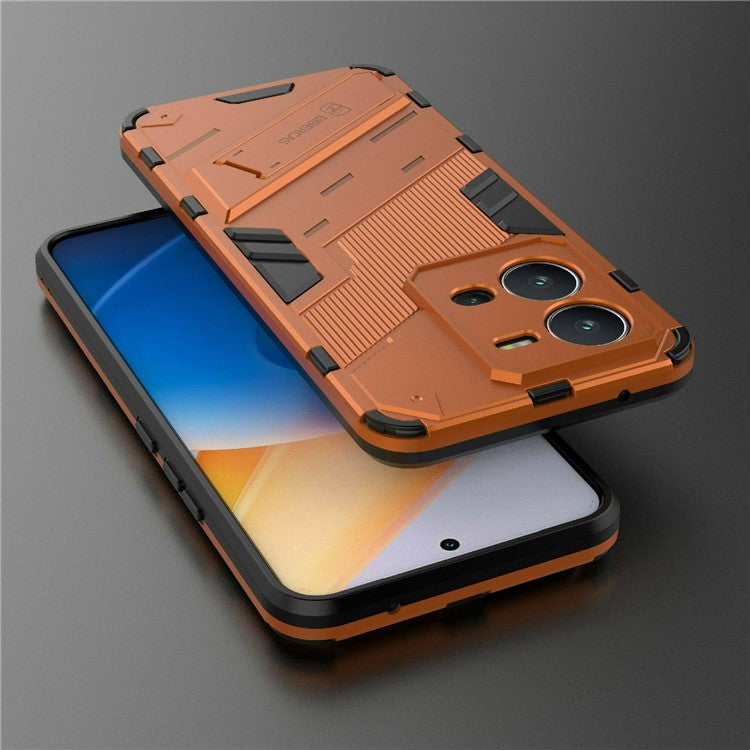 Hard PC + Soft TPU Phone Case for vivo V25 5G, Drop-proof Protective Kickstand Back Cover - Orange