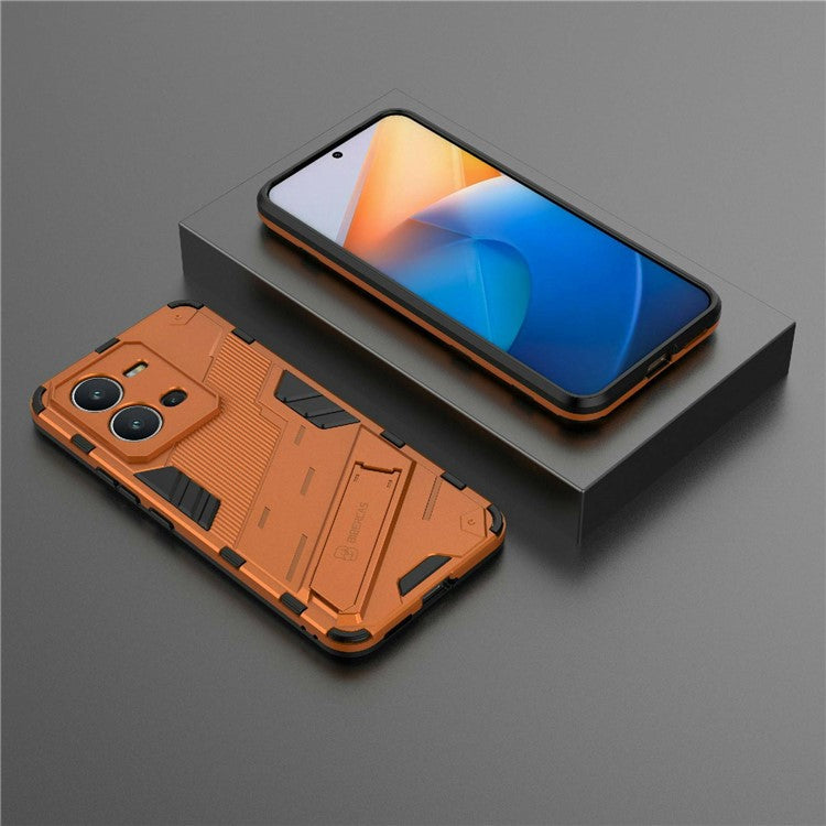 Hard PC + Soft TPU Phone Case for vivo V25 5G, Drop-proof Protective Kickstand Back Cover - Orange