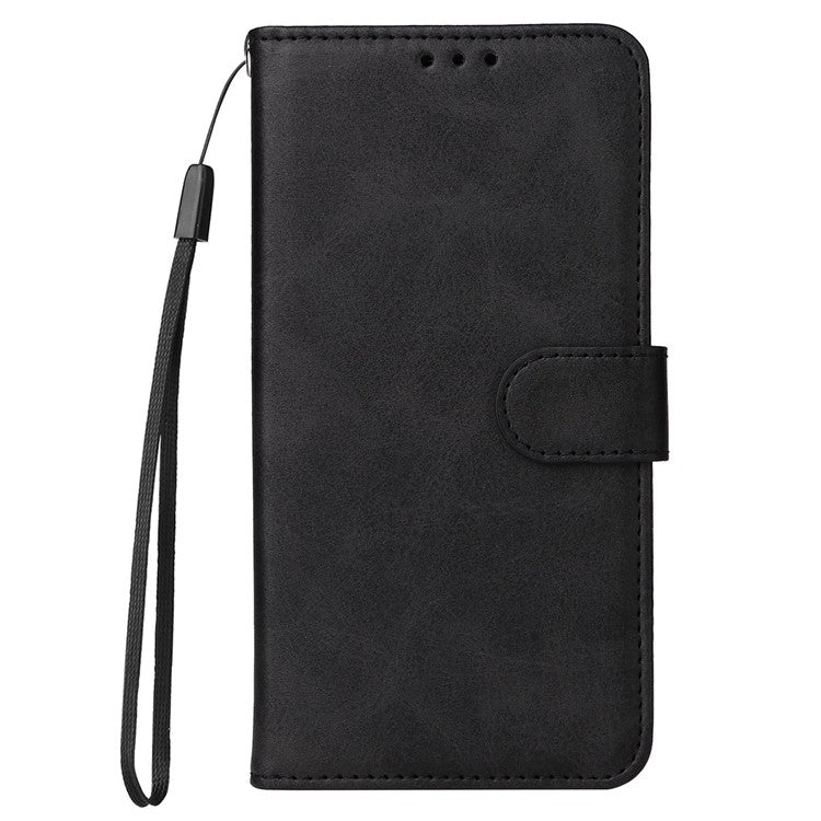 For vivo Y35 4G (2022) / Y22s 4G / Y22 4G Calf Texture Anti-scratch PU Leather Case Stand Wallet Phone Cover with Wrist Strap - Black