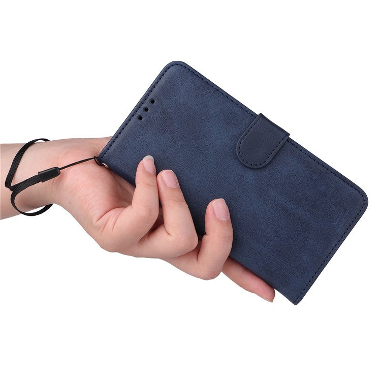 For vivo Y35 4G (2022) / Y22s 4G / Y22 4G Calf Texture Anti-scratch PU Leather Case Stand Wallet Phone Cover with Wrist Strap - Blue