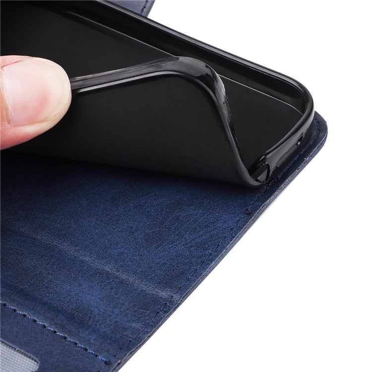 For vivo Y35 4G (2022) / Y22s 4G / Y22 4G Calf Texture Anti-scratch PU Leather Case Stand Wallet Phone Cover with Wrist Strap - Blue