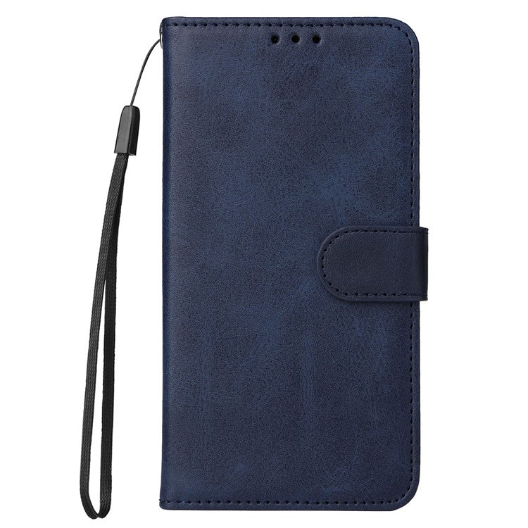 For vivo Y35 4G (2022) / Y22s 4G / Y22 4G Calf Texture Anti-scratch PU Leather Case Stand Wallet Phone Cover with Wrist Strap - Blue