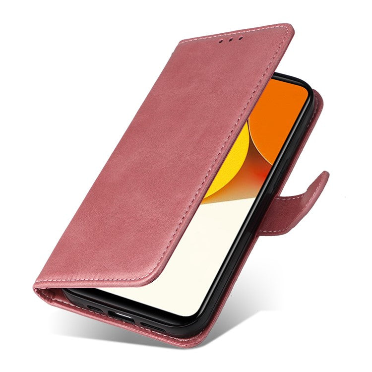 For vivo Y35 4G (2022) / Y22s 4G / Y22 4G Calf Texture Anti-scratch PU Leather Case Stand Wallet Phone Cover with Wrist Strap - Rose Gold