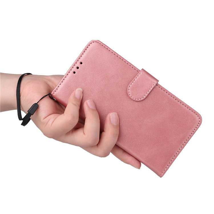 For vivo Y35 4G (2022) / Y22s 4G / Y22 4G Calf Texture Anti-scratch PU Leather Case Stand Wallet Phone Cover with Wrist Strap - Rose Gold