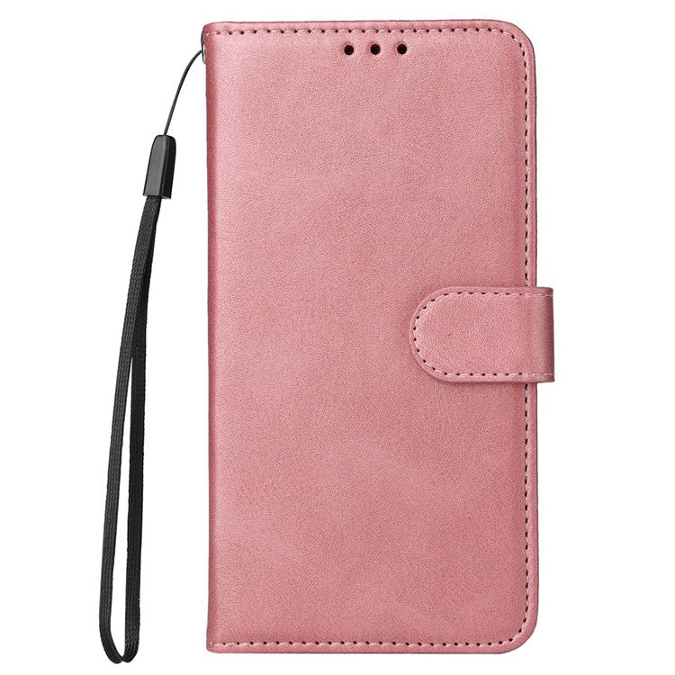 For vivo Y35 4G (2022) / Y22s 4G / Y22 4G Calf Texture Anti-scratch PU Leather Case Stand Wallet Phone Cover with Wrist Strap - Rose Gold