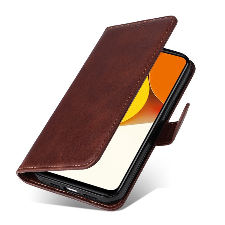 For vivo Y35 4G (2022) / Y22s 4G / Y22 4G Calf Texture Anti-scratch PU Leather Case Stand Wallet Phone Cover with Wrist Strap - Brown