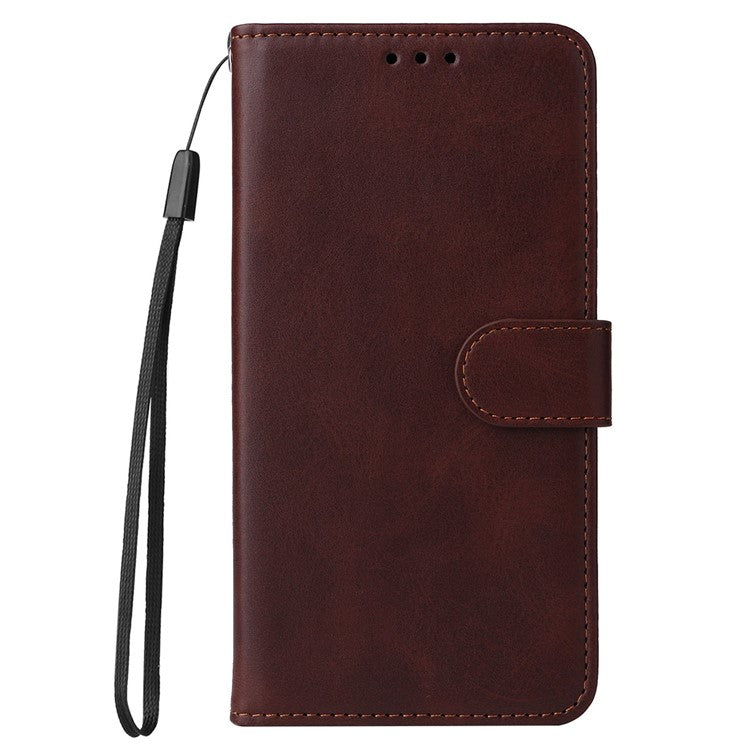 For vivo Y35 4G (2022) / Y22s 4G / Y22 4G Calf Texture Anti-scratch PU Leather Case Stand Wallet Phone Cover with Wrist Strap - Brown