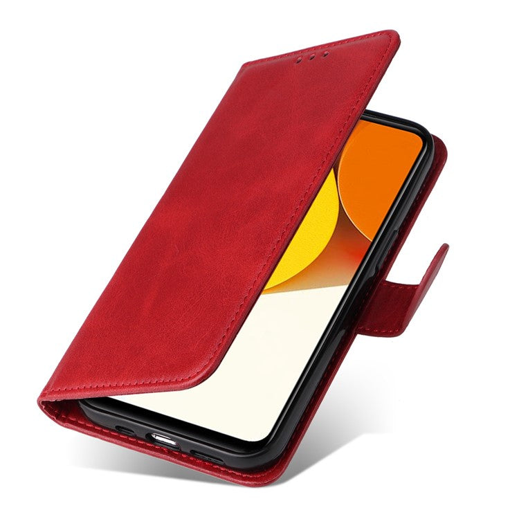 For vivo Y35 4G (2022) / Y22s 4G / Y22 4G Calf Texture Anti-scratch PU Leather Case Stand Wallet Phone Cover with Wrist Strap - Red