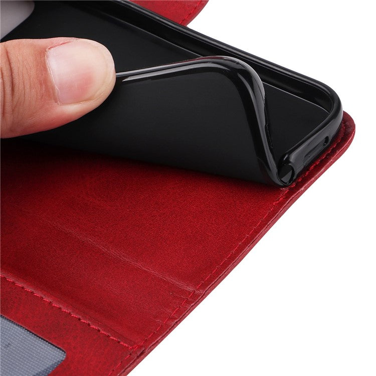 For vivo Y35 4G (2022) / Y22s 4G / Y22 4G Calf Texture Anti-scratch PU Leather Case Stand Wallet Phone Cover with Wrist Strap - Red