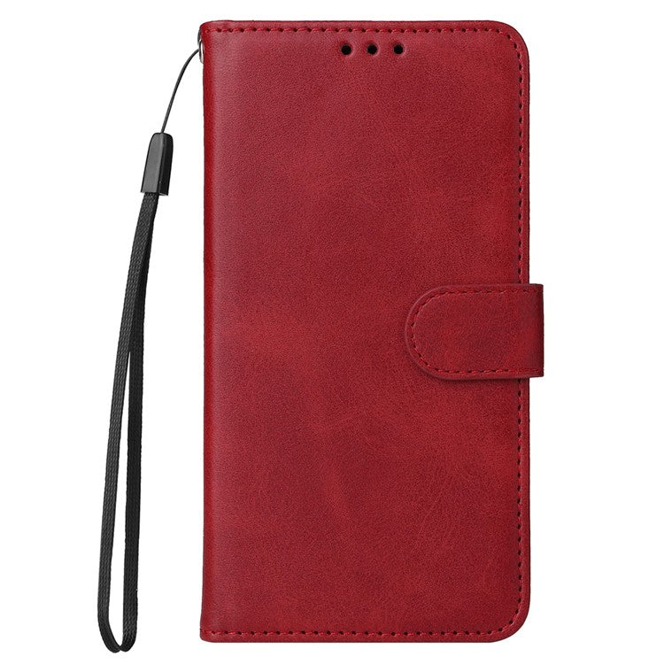 For vivo Y35 4G (2022) / Y22s 4G / Y22 4G Calf Texture Anti-scratch PU Leather Case Stand Wallet Phone Cover with Wrist Strap - Red