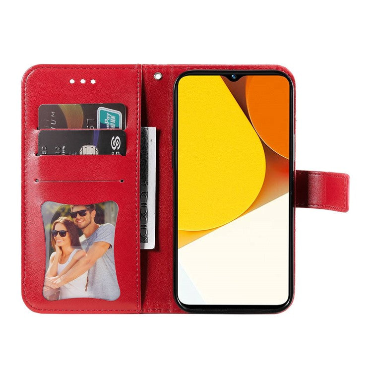 For vivo Y35 4G (2022) / Y22s 4G / Y22 4G PU Leather Flower Imprinting Stand Phone Case Magnetic Clasp Wallet Cover with Strap - Red