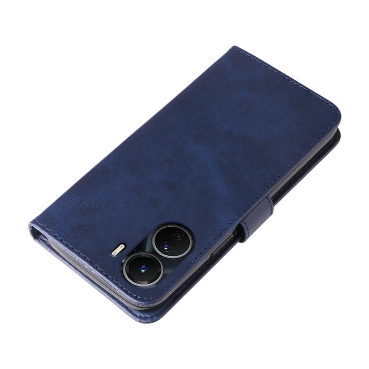 For vivo Y02s 4G / Y16 4G Zipper Pocket Phone Case Calf Texture PU Leather Wallet Folio Flip Stand Anti-drop Cover - Blue