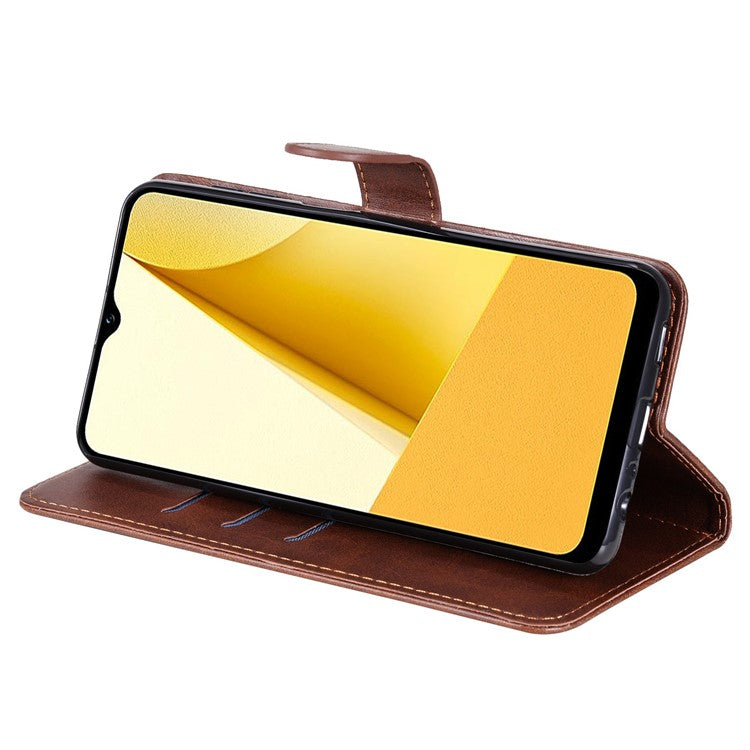 For vivo Y02s 4G / Y16 4G Zipper Pocket Phone Case Calf Texture PU Leather Wallet Folio Flip Stand Anti-drop Cover - Brown